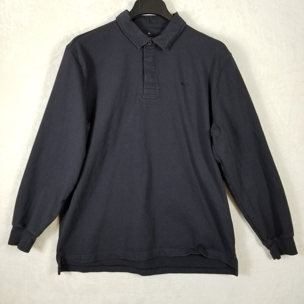 Katin Mens XL Long Sleeve Polo Shirt Black 100% Cotton Rugby Style Embroidered